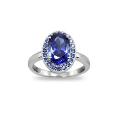 Ovale Halo Simulé Tanzanite Argent Sterling Fantaisie Cocktail Bague, Taille 7