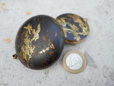 Ancien poudrier boîte à pilules décor or Asie Japon Chine signé miroir biseauté