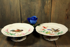 Antique French PAIR Porcelain Footed Plate Compote Old Paris Hand Painted 19thC