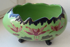 ANCIENNE BONBONNIERE VIDE POCHE FORME GRAND OEUF PAQUES EN FAÏENCE DECOR FLORAL