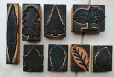 C2T3- lot 8 tampons anciens scrapbooking école Feuilles arbre chêne Sapin 