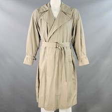 GIORGIO ARMANI VINTAGE Taille L Trench-Coat En Coton Khaki À Ceinture Ouvert