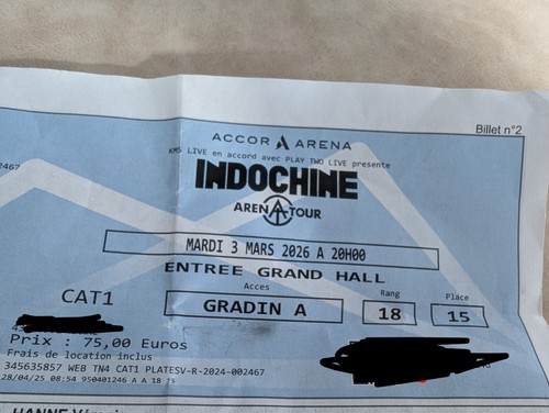 Billets concert indochine - 2, de