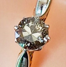 Beau Diamant 4 mm-Platine et Or 18 Carats-Bague 1900 Ancienne, Solitaire-18K 750