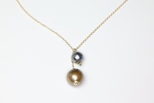 collier gold filled en perles noires de Tahiti baroques véritables 45cm 1907