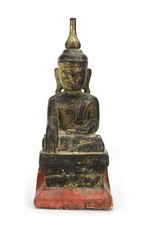 Ancien Birman 19th Siècle, Burma Shan Bouddha, 26.5cm de Hauteur Teck Bois