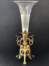 SUBLIME ancien GRAND VASE CORNET BRONZE et CRISTAL signé F. BARBEDIENNE 45,5 cm