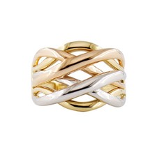 Bague Femme Bande Entrelacée Trois Couleurs Or Jaune Blanc Et Rose 18 KT NUO...