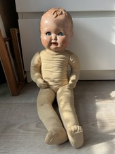 Poupon ancien vintage corps chiffon membre articulé yeux riboulants Poupée 48cm