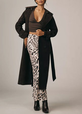 Trench femme en cuir daim noir