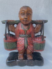 ART THAÏLANDAIS PORTEUR D'EAU SCULPTÉ EN BOIS VINTAGE