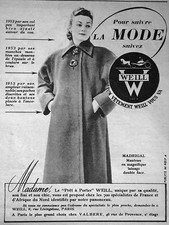 PUBLICITÉ WEILL MADRIGAL MANTEAU MAGNIFIQUE LAINAGE DOUBLE FACE SUIVRE LA MODE