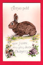 Carte Postale Old Postcard Rabbit CPA lapin baisers - rabbit bunny kiss