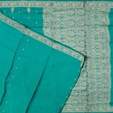 Namaste Ancien Bleu Canard Saris 100% Pure Soie Tissé Indien 4,57 M Artisanat