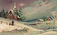 Bonne année église lac gelé