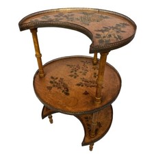 Guéridon à trois plateaux ceints d’une galerie de laiton ajourée, fin XIXe