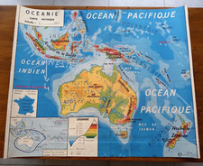 Carte Scolaire MDI Océanie Australie Sumatra Vintage 1960 90x75cm Affiche Murale