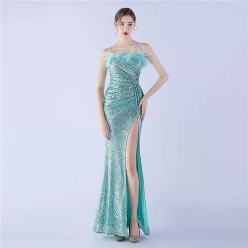 Robe élégante longue vert - Élégante,