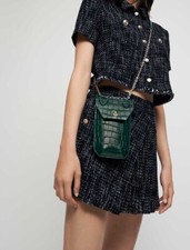 Sac à bandoulière en cuir embossé croco vert MAJE neuf