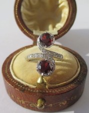 Haute bague Tourbillons 19e Grenat Diamant Platine massif - France Napoléon III