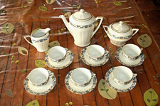 service à café Art Deco porcelaine de Limoges  blanc bleu doré noir