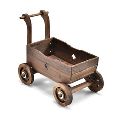 Brouette en Bois Décorative avec Roues Poignées Trou de Drainage Support de Pot