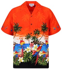 PLA Original Chemise Hawaïenne Perroquet Orange avec Noir