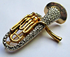 Élégante grande broche instrument de musique tuba couleur or bijou rétro 89