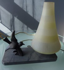 Lampe de chevet veilleuse Art Déco oiseau de paradis régule et marbre