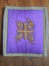 Ancienne Bourse liturgique - Bourse de Corporal - soie brodée prêtre église 