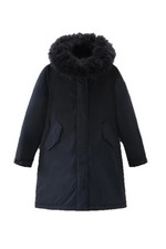Parka Longue Femme Woolrich Avec Fourrure En Cachemire Melton Bleu