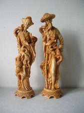 Lot de 2 anciennes statues asiatiques de chinois japonais en résine de 35 cm