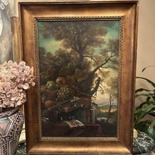 Huile Sur Toile Signée, Nature Morte Ancienne Aux Instruments De Musique