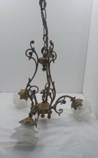 Lustre En Bronze Tulipes Pate De Verre Deco Putti Cherubin