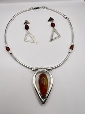 argent à fondre Parure collier et boucles d’oreilles, argent 925, pierre (ambre)