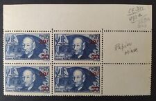 FRANCE N° 493 en BLOCS DE 4 NEUF** CLEMENT ADER VARIETE PAPIER MINCE 1940 (54)