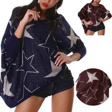 Femmes Paillettes Pull Étoiles Extra-Large Vintage Rétro Chauve-Souris Sexy 38