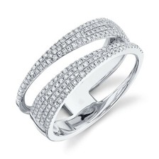 Diamants Pavé Ouvert Drapé Cocktail Bague 14K or Blanc Rond Naturel Coupe 0.45ct