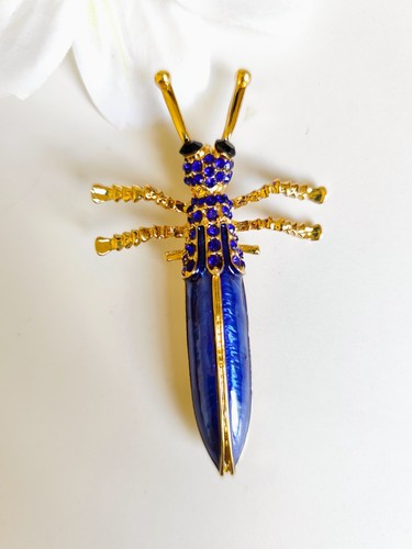 Broche insecte scarabée bleu