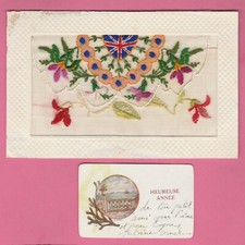 Carte postale brodée Drapeau Anglais (Union Jack) + carte du 27-12-1917 