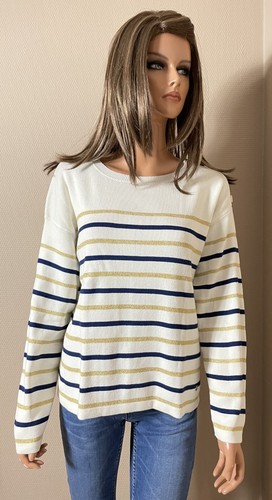 Pull crème rayé bleu - , marine