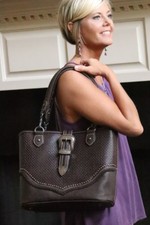 Trinity Ranch Plantation Basket Weave Tote  in Coffee with Concealed Carry Pocke