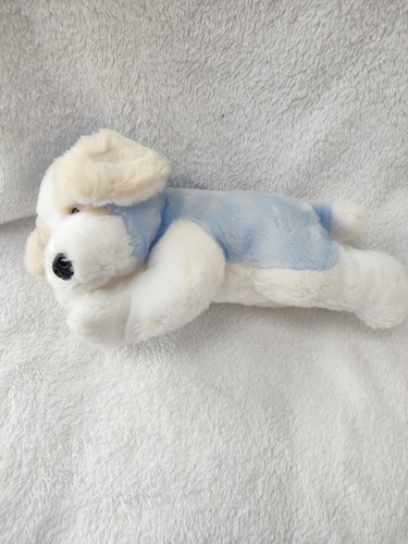 Doudou chien bleu blanc - bleu, creme