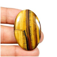 Cabochon oeil de tigre jaune flashy naturel forme ovale pierre précieuse en v...