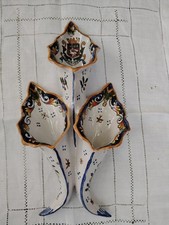 Bouquetière Mural Triple 3 Cornets Décors Rouen Peint A La Main Signé 