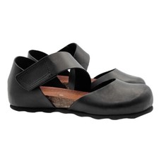 Sandales Sabot Noir Basses en Cuir Ceinture Fine À Fermeture Scratch Et Talon 2