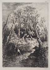 Théodore ROUSSEAU : Paysage bord de rivière, GRAVURE signée, Durand Ruel, 1873