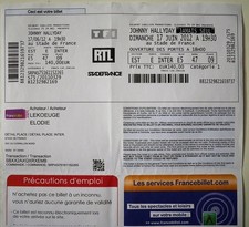 BILLET concert JOHNNY HALLYDAY