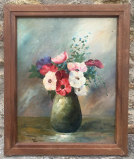 Bouquet de fleurs : Huile sur panneau signée Guy Leflorentin Nature morte FRANCE