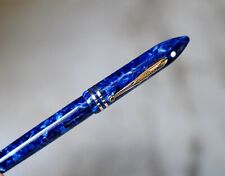 STYLO PLUME SHEAFFER BALANCE EN RESINE BLEU MARBREE- PLUME OR MASSIF 18 CARATS